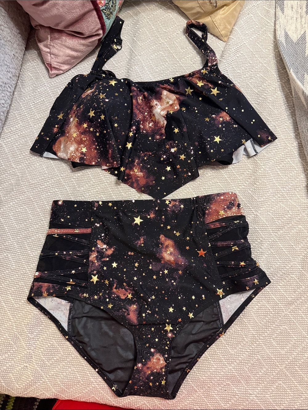 Torrid Women’s Size 00 Galaxy Star High-Waist Bikini Set - Black and Copper